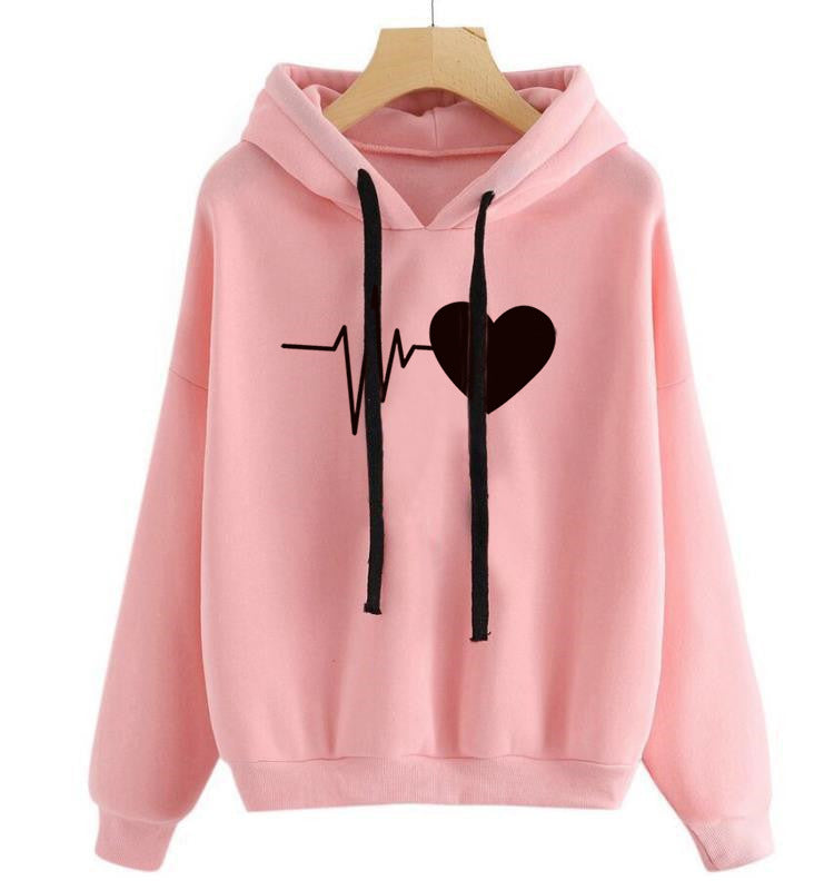 Sweat à Capuche Imprimé Cœur Streetwear