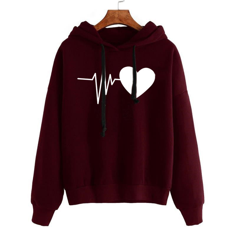 Sweat à Capuche Imprimé Cœur Streetwear