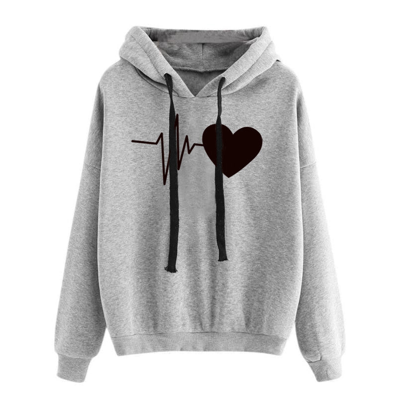 Sweat à Capuche Imprimé Cœur Streetwear