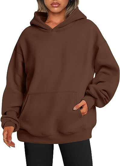 Pull à Capuche Femme Oversize - Sweatshirt Uni avec Poches