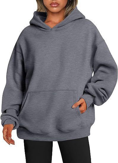 Pull à Capuche Femme Oversize - Sweatshirt Uni avec Poches