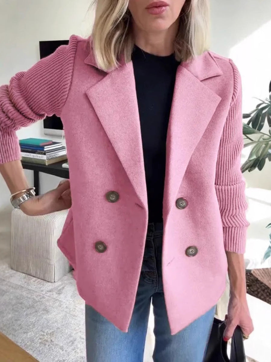 Manteau à Revers Croisé avec Manches Tricotées