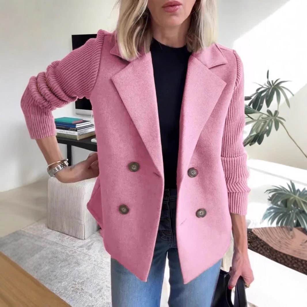 Manteau à Revers Croisé avec Manches Tricotées