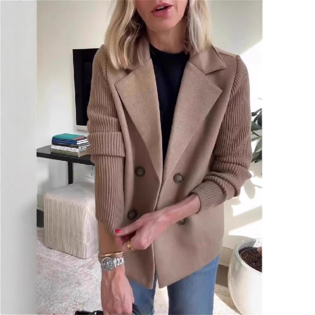 Manteau à Revers Croisé avec Manches Tricotées