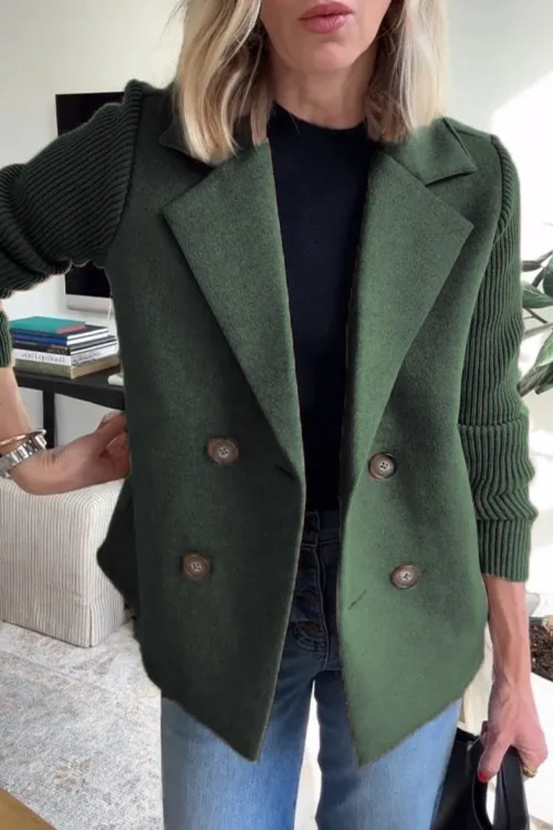 Manteau à Revers Croisé avec Manches Tricotées