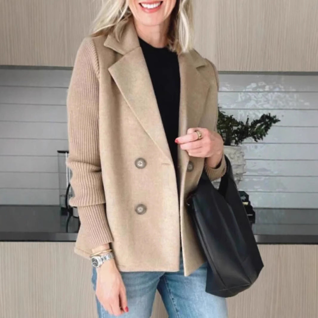 Manteau à Revers Croisé avec Manches Tricotées