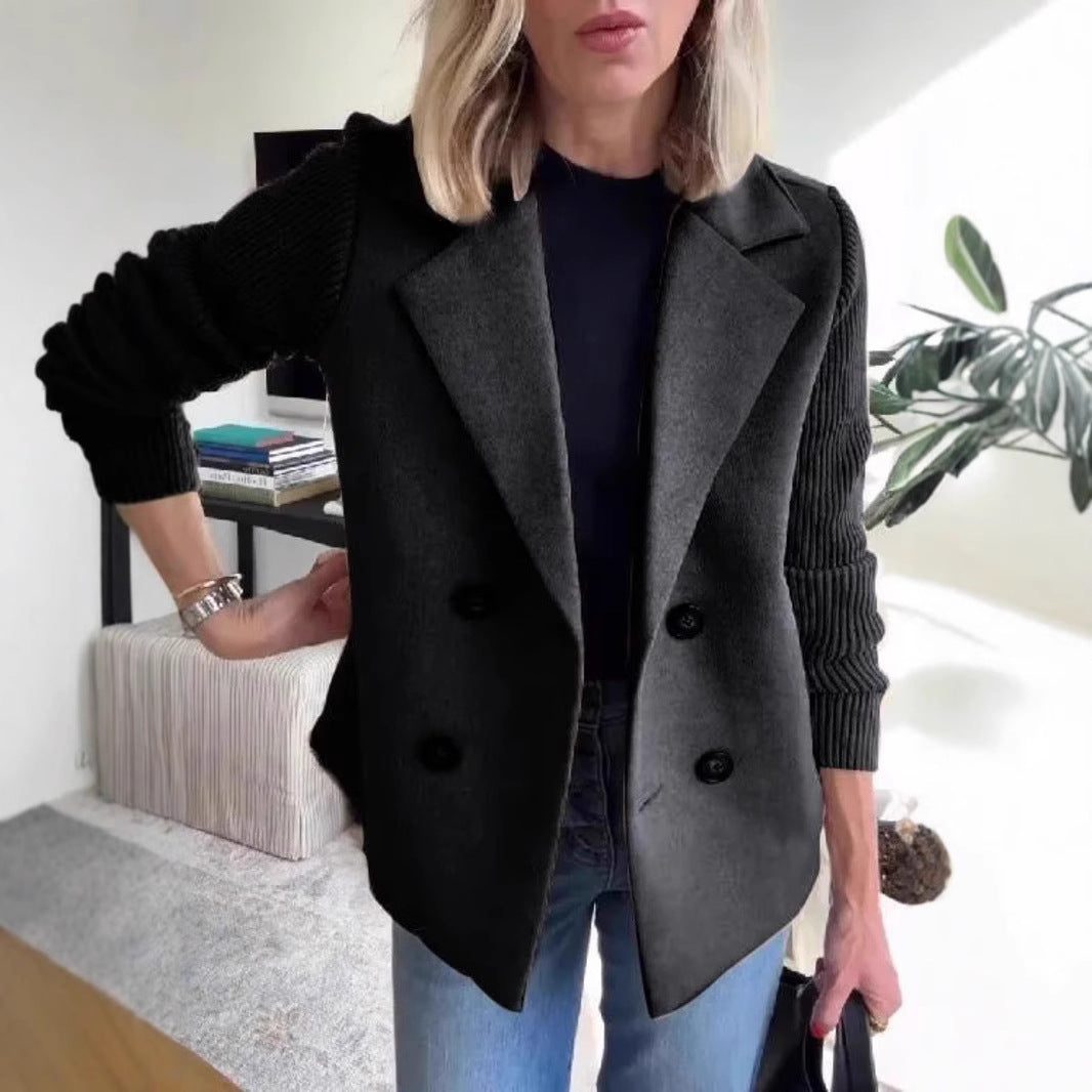 Manteau à Revers Croisé avec Manches Tricotées