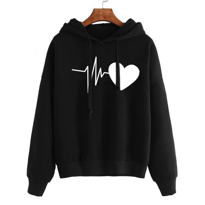 Sweat à Capuche Imprimé Cœur Streetwear