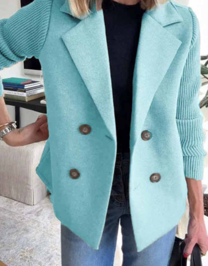 Manteau à Revers Croisé avec Manches Tricotées