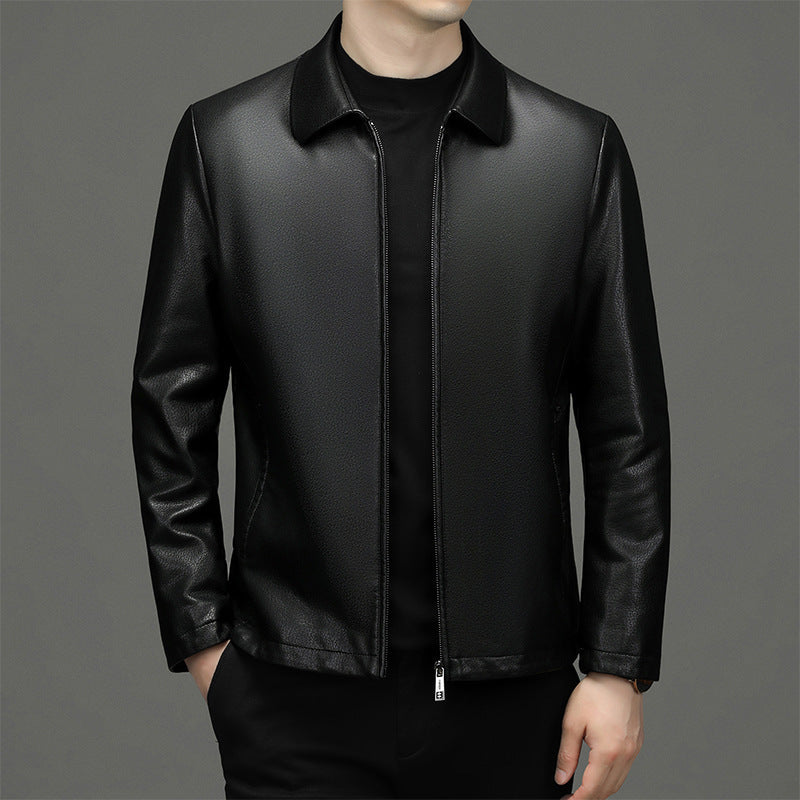 Veste en cuir véritable écologique à col