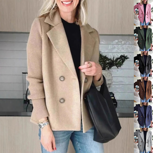 Manteau à Revers Croisé avec Manches Tricotées