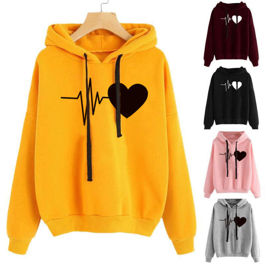 Sweat à Capuche Imprimé Cœur Streetwear