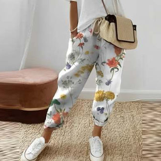 Pantalon Femme Casual Coton Lin Uni