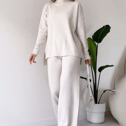 Ensemble décontracté : Haut col roulé tricoté & Pantalon droit