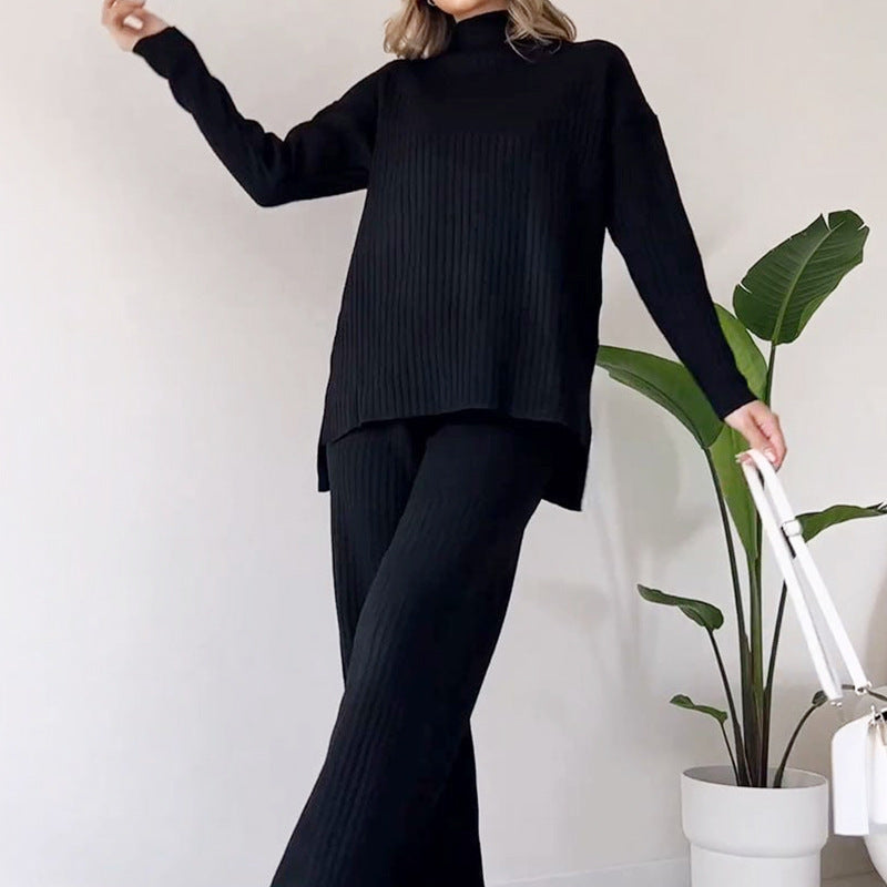 Ensemble décontracté : Haut col roulé tricoté & Pantalon droit