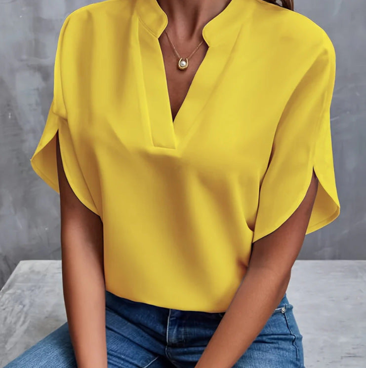 Chemisier d'été en chiffon col V manches courtes