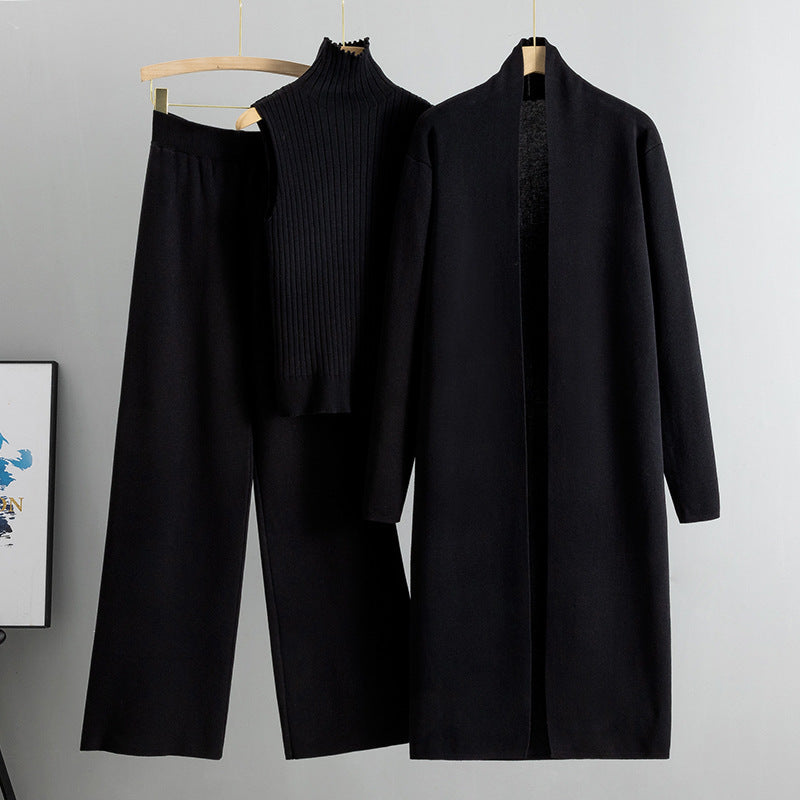 Ensemble 3 pièces : Gilet, cardigan long, pantalon large