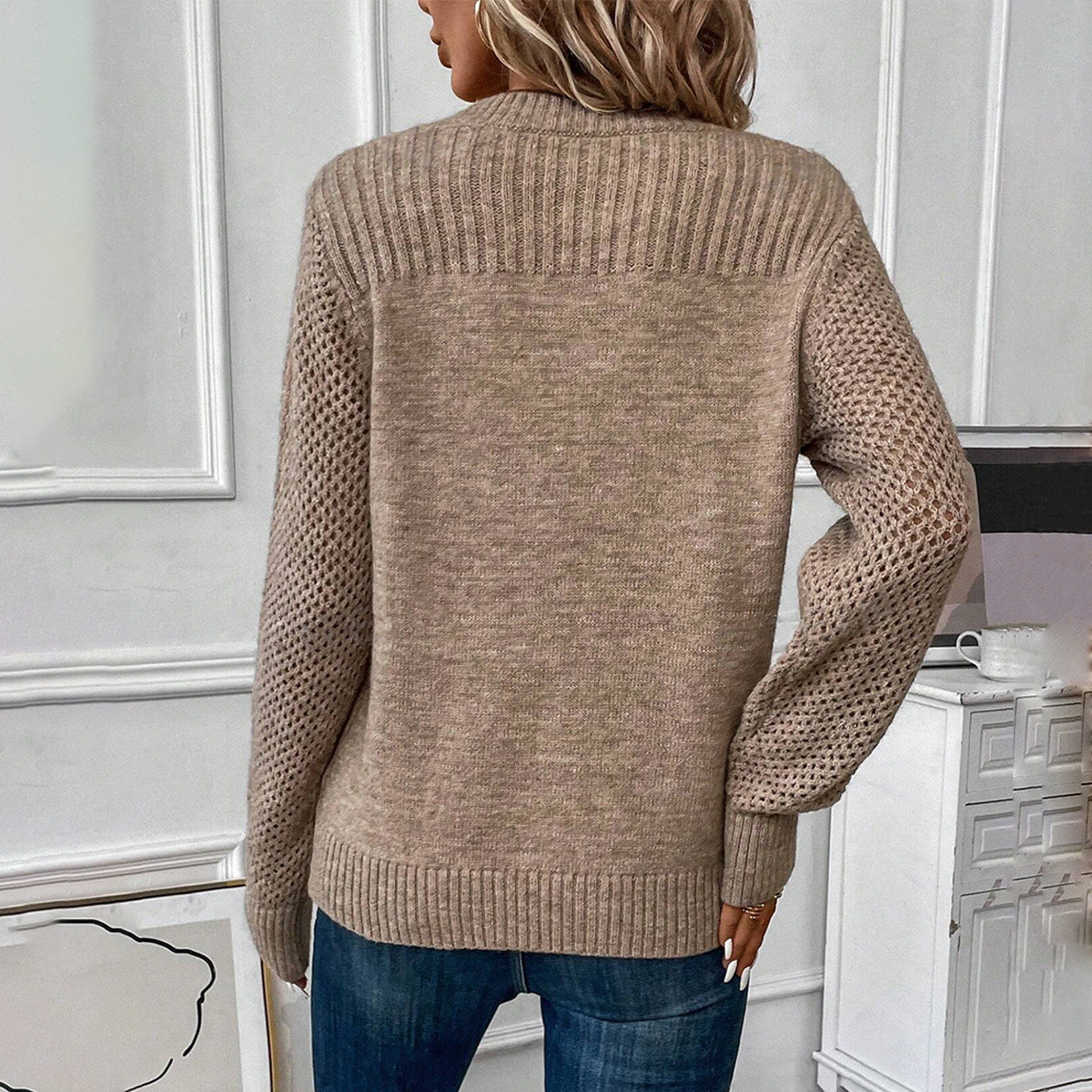 Pull uni col rond, manches longues