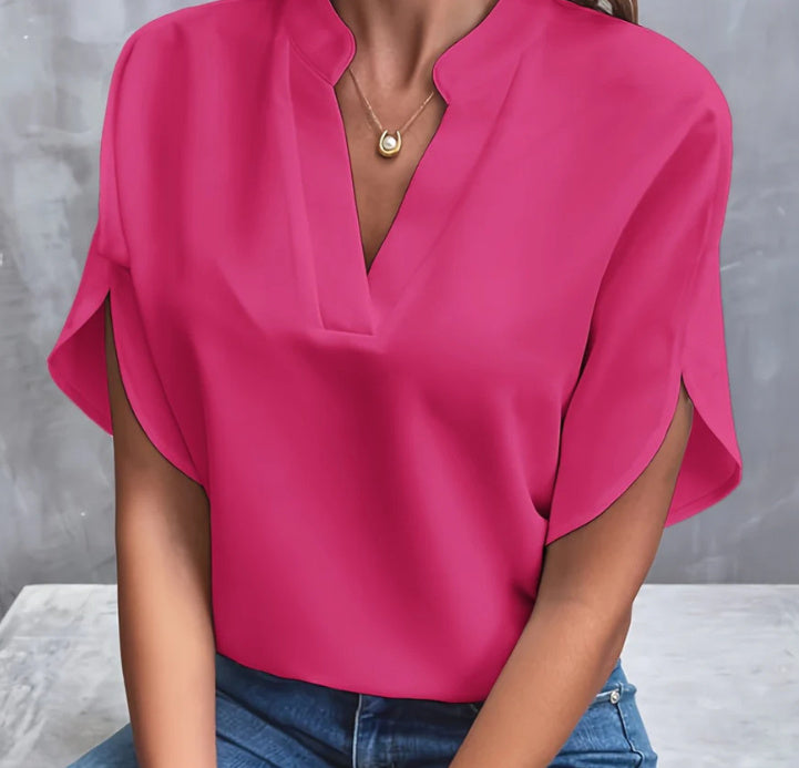 Chemisier d'été en chiffon col V manches courtes