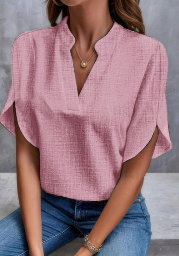 Chemisier d'été en chiffon col V manches courtes