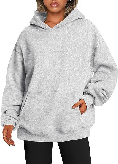 Pull à Capuche Femme Oversize - Sweatshirt Uni avec Poches