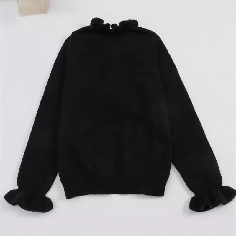 Pull Col V Volant Tricoté Manches Longues