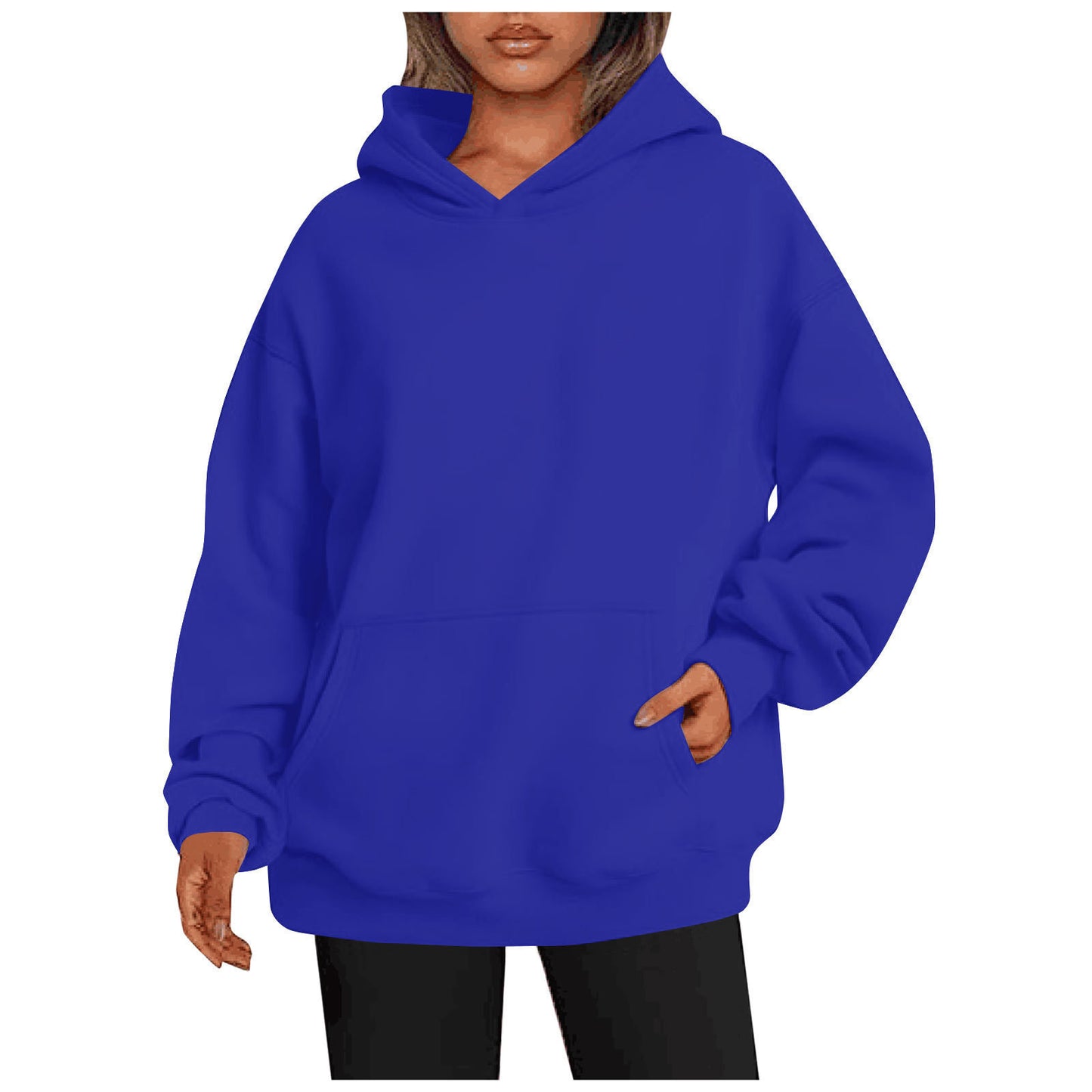 Pull à Capuche Femme Oversize - Sweatshirt Uni avec Poches