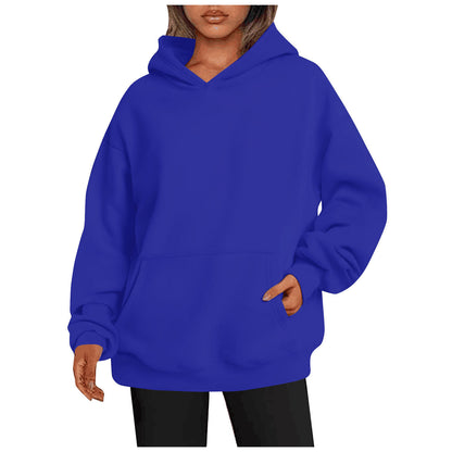 Pull à Capuche Femme Oversize - Sweatshirt Uni avec Poches