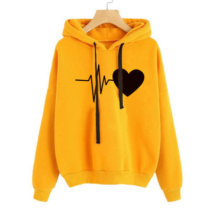 Sweat à Capuche Imprimé Cœur Streetwear