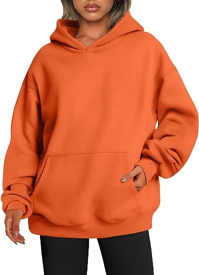 Pull à Capuche Femme Oversize - Sweatshirt Uni avec Poches
