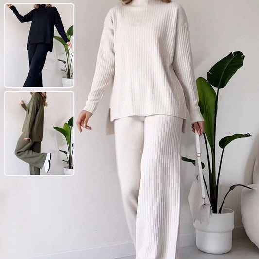 Ensemble décontracté : Haut col roulé tricoté & Pantalon droit