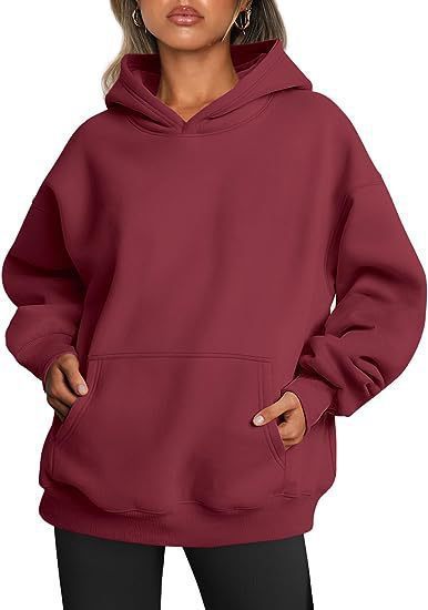 Pull à Capuche Femme Oversize - Sweatshirt Uni avec Poches