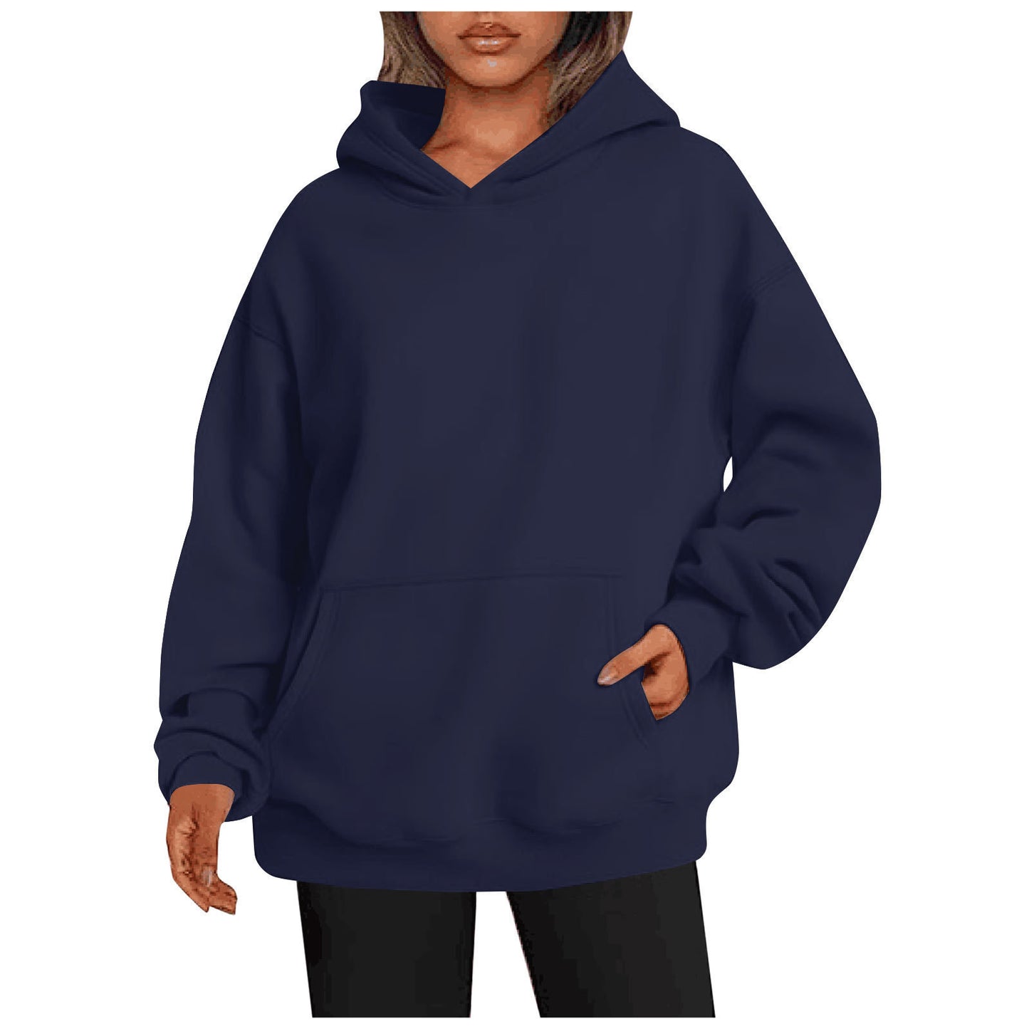 Pull à Capuche Femme Oversize - Sweatshirt Uni avec Poches