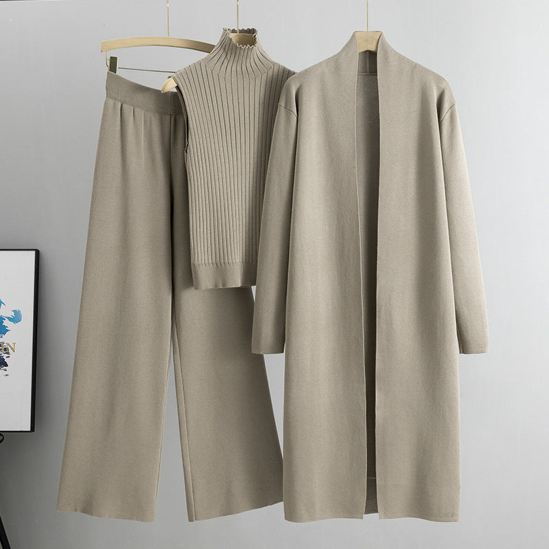 Ensemble 3 pièces : Gilet, cardigan long, pantalon large