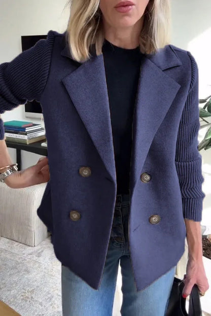 Manteau à Revers Croisé avec Manches Tricotées