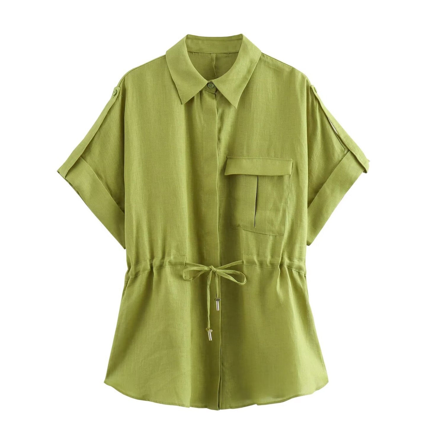 Ensemble d’été femme en lin – Chemise et pantalon taille haute décontractés