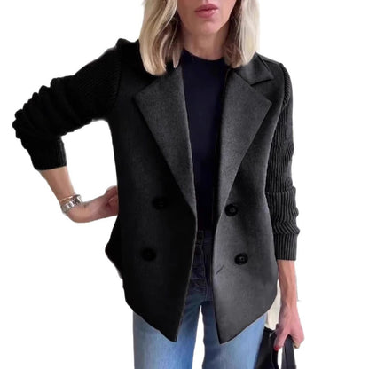 Manteau à Revers Croisé avec Manches Tricotées