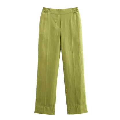 Ensemble d’été femme en lin – Chemise et pantalon taille haute décontractés