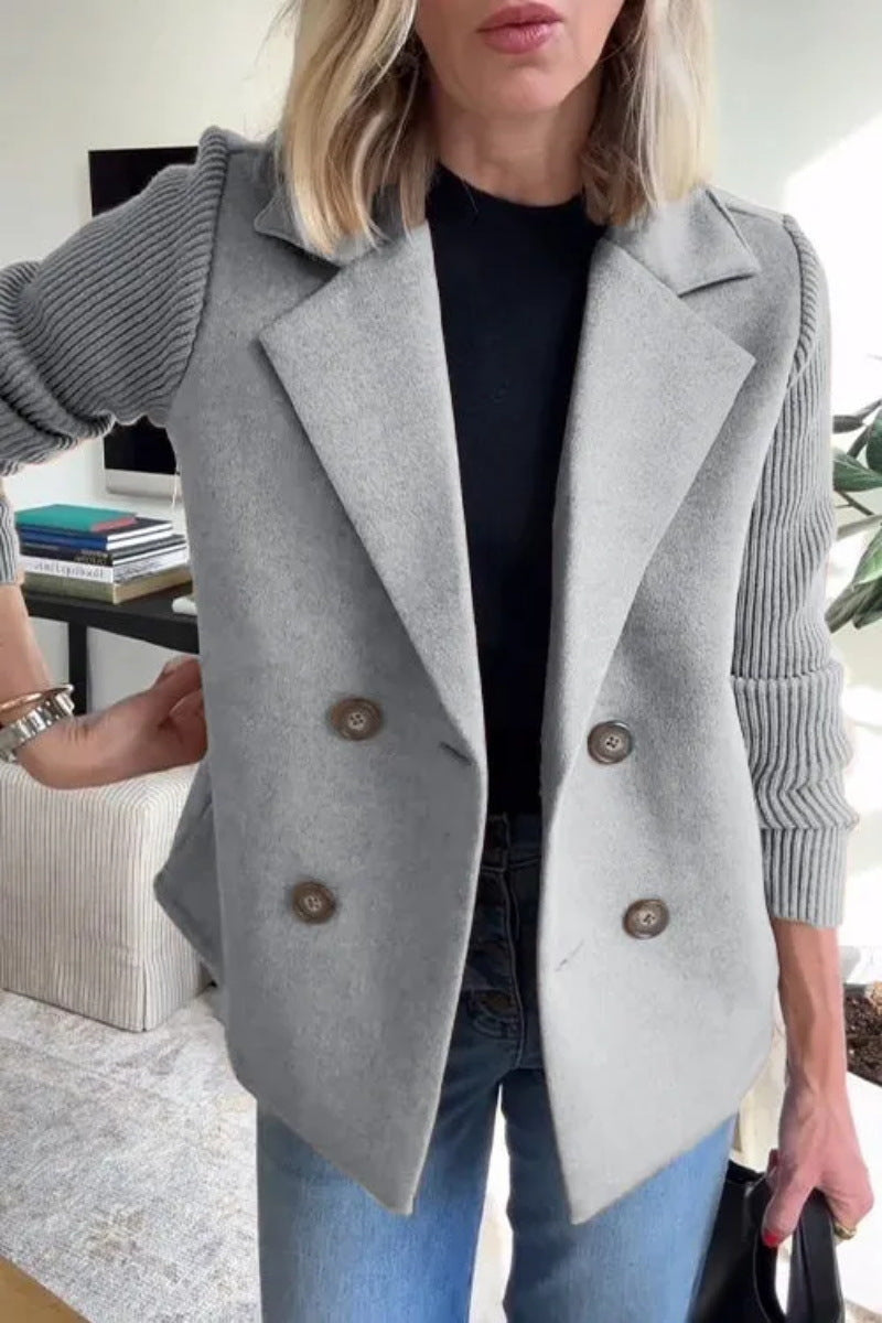 Manteau à Revers Croisé avec Manches Tricotées