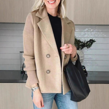 Manteau à Revers Croisé avec Manches Tricotées