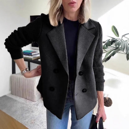 Manteau à Revers Croisé avec Manches Tricotées