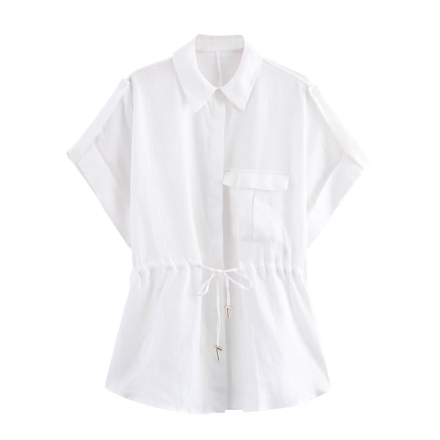 Ensemble d’été femme en lin – Chemise et pantalon taille haute décontractés