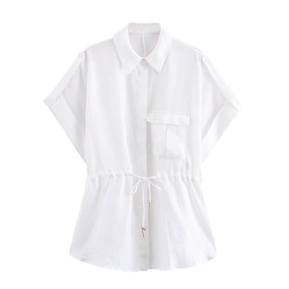 Ensemble d’été femme en lin – Chemise et pantalon taille haute décontractés