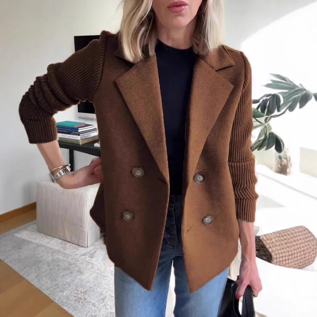 Manteau à Revers Croisé avec Manches Tricotées