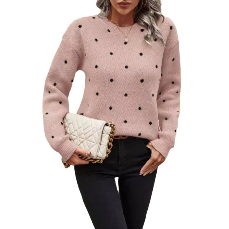 Pull Femme Col Rond Jacquard à Pois