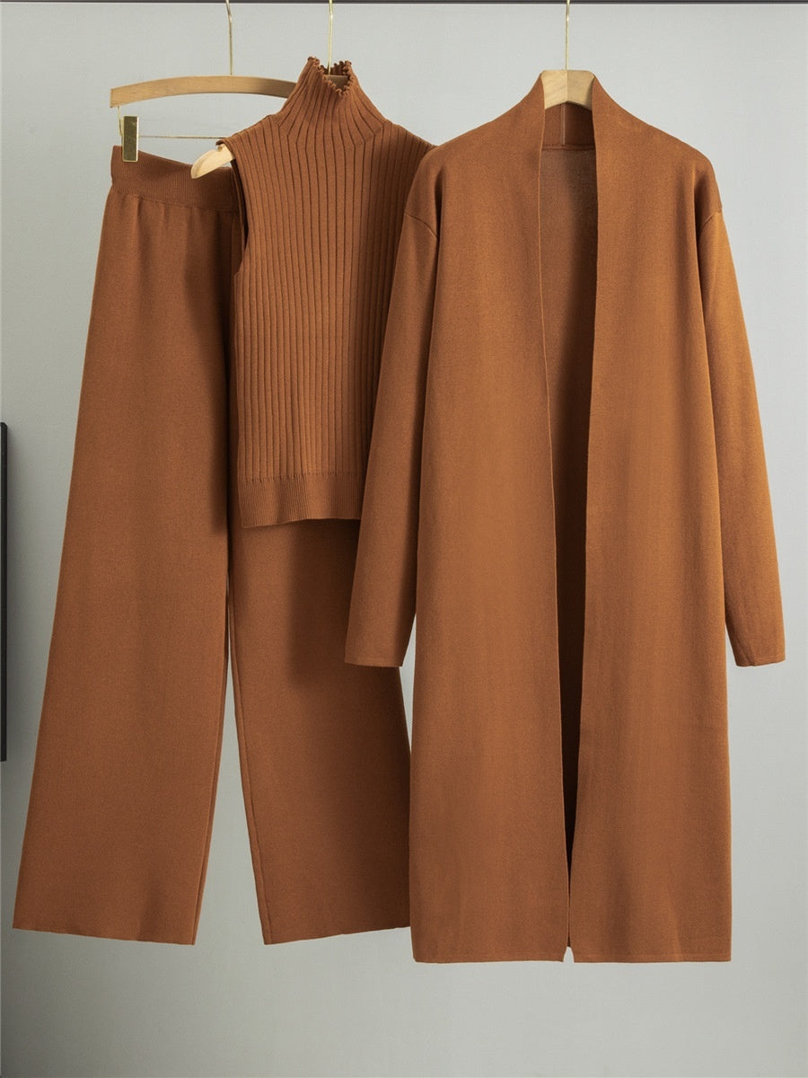 Ensemble 3 pièces : Gilet, cardigan long, pantalon large