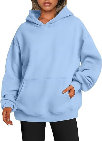 Pull à Capuche Femme Oversize - Sweatshirt Uni avec Poches