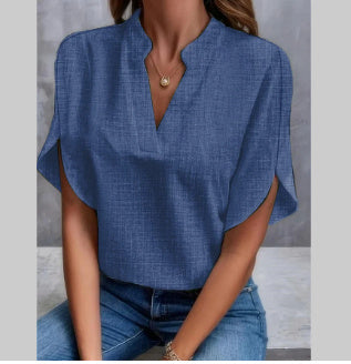 Chemisier d'été en chiffon col V manches courtes