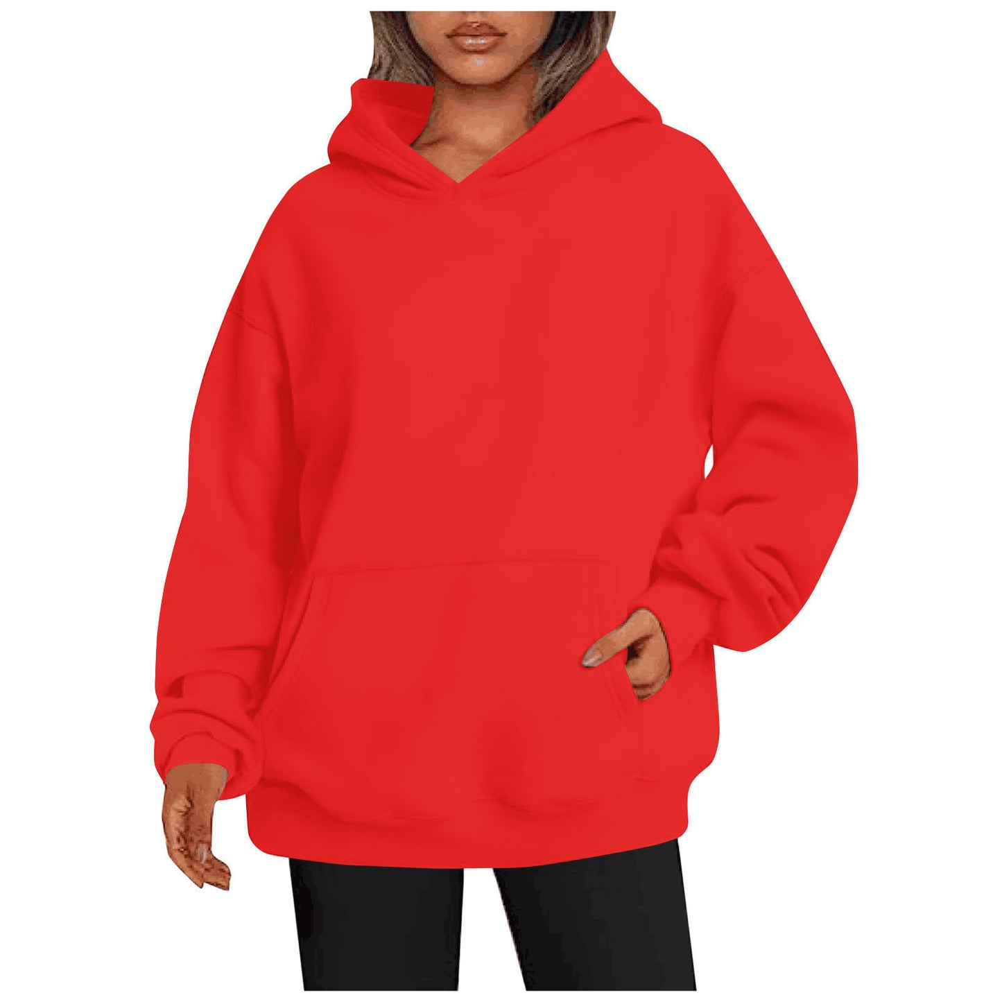 Pull à Capuche Femme Oversize - Sweatshirt Uni avec Poches
