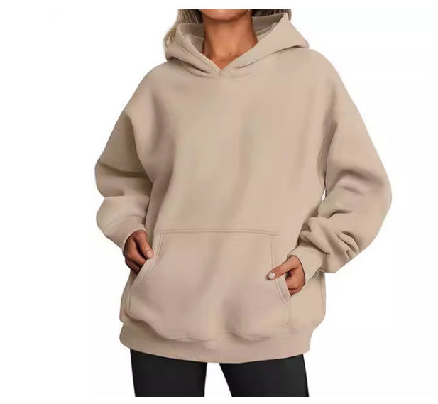Pull à Capuche Femme Oversize - Sweatshirt Uni avec Poches
